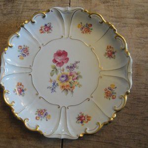 Gorgeous Large Serving Plate Under Glaze Florals Over Glaze Gold Trim Germany
